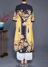 Load image into Gallery viewer, Stylish Yellow Print Stand Collar Silk Shirt Dresses Summer