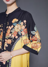 Load image into Gallery viewer, Stylish Yellow Print Stand Collar Silk Shirt Dresses Summer