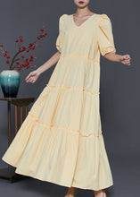 Load image into Gallery viewer, Stylish Yellow Ruffled Puff Sleeve Cotton Dresses Summer