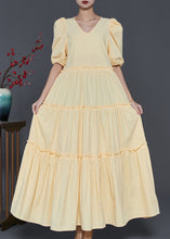 Load image into Gallery viewer, Stylish Yellow Ruffled Puff Sleeve Cotton Dresses Summer