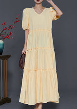 Load image into Gallery viewer, Stylish Yellow Ruffled Puff Sleeve Cotton Dresses Summer