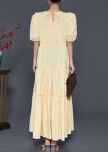 Load image into Gallery viewer, Stylish Yellow Ruffled Puff Sleeve Cotton Dresses Summer