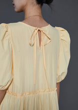 Load image into Gallery viewer, Stylish Yellow Ruffled Puff Sleeve Cotton Dresses Summer