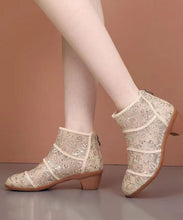 Load image into Gallery viewer, Stylish Yellow Tulle Splicing Sequin Zipper Ankle Boots