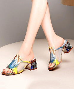 Stylish Yellow Zircon Breathable Mesh Splicing Slide Sandals