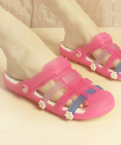 Summer New Comfy Pink Hollow Out Flats Slide Sandals