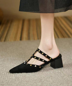 Summer New Fashionable Rivet Pointed Chunky Heel Slide Sandals