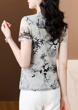 Load image into Gallery viewer, Summer New Half High Collar Print Tulle T Shirt Top