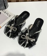 Load image into Gallery viewer, Summer New Versatile Black Bow Nail Bead Slide Sandals