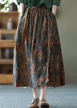 Load image into Gallery viewer, Tea Green Pockets Print Linen Skirts Wrinkled Tie Waist Summer