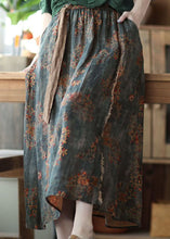 Load image into Gallery viewer, Tea Green Pockets Print Linen Skirts Wrinkled Tie Waist Summer