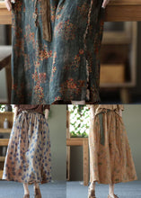 Load image into Gallery viewer, Tea Green Pockets Print Linen Skirts Wrinkled Tie Waist Summer