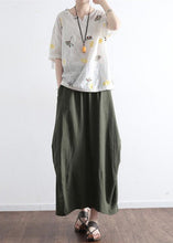 Load image into Gallery viewer, Green bamboo simple pockets linen skirts long maxi skirt