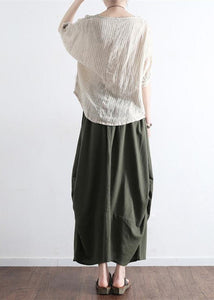 Blue Flowers simple pockets linen skirts long maxi skirt