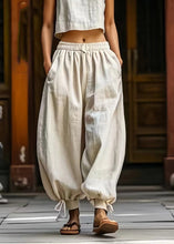 Load image into Gallery viewer, Unique Beige Drawstring Elastic Waist Beam Pants