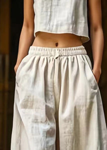 Unique Beige Drawstring Elastic Waist Beam Pants