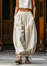 Load image into Gallery viewer, Unique Beige Drawstring Elastic Waist Beam Pants