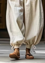 Load image into Gallery viewer, Unique Beige Drawstring Elastic Waist Beam Pants