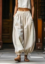 Load image into Gallery viewer, Unique Beige Drawstring Elastic Waist Beam Pants