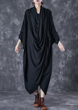 Load image into Gallery viewer, Unique Black Asymmetrical Wrinkled Cotton Gown Dress Fall