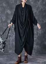 Load image into Gallery viewer, Unique Black Asymmetrical Wrinkled Cotton Gown Dress Fall