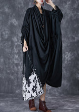 Load image into Gallery viewer, Unique Black Asymmetrical Wrinkled Cotton Gown Dress Fall