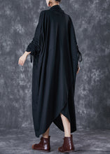 Load image into Gallery viewer, Unique Black Asymmetrical Wrinkled Cotton Gown Dress Fall