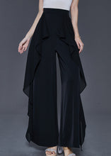 Load image into Gallery viewer, Unique Black Elastic Waist Ruffled Chiffon Wide Leg Pants Summer