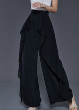 Load image into Gallery viewer, Unique Black Elastic Waist Ruffled Chiffon Wide Leg Pants Summer