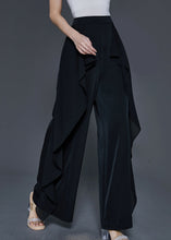 Load image into Gallery viewer, Unique Black Elastic Waist Ruffled Chiffon Wide Leg Pants Summer