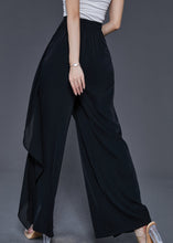 Load image into Gallery viewer, Unique Black Elastic Waist Ruffled Chiffon Wide Leg Pants Summer