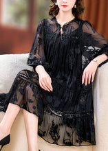 Load image into Gallery viewer, Unique Black Oversized Jacquard Chiffon Maxi Dress Summer