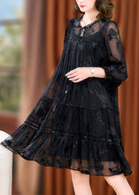 Load image into Gallery viewer, Unique Black Oversized Jacquard Chiffon Maxi Dress Summer