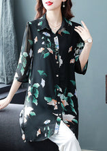 Load image into Gallery viewer, Unique Black Peter Pan Collar Print Patchwork Chiffon Shirts Bracelet Sleeve