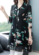 Load image into Gallery viewer, Unique Black Peter Pan Collar Print Patchwork Chiffon Shirts Bracelet Sleeve