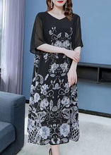 Load image into Gallery viewer, Unique Black V Neck Print Patchwork Chiffon Dress Summer