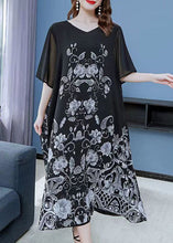 Load image into Gallery viewer, Unique Black V Neck Print Patchwork Chiffon Dress Summer