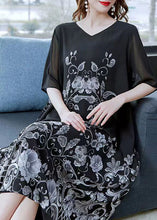 Load image into Gallery viewer, Unique Black V Neck Print Patchwork Chiffon Dress Summer