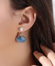 Load image into Gallery viewer, Unique Blue Metal Overgild Pearl Shell Drop Earrings