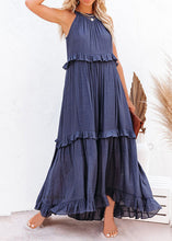 Load image into Gallery viewer, Unique Blue Ruffled Patchwork Holida Long Dress Summer