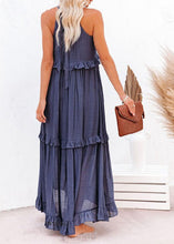 Load image into Gallery viewer, Unique Blue Ruffled Patchwork Holida Long Dress Summer