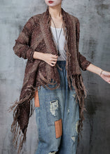 Load image into Gallery viewer, Unique Brown Asymmetrical Design Tasseled Knit Cardigan Spring