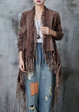 Load image into Gallery viewer, Unique Brown Asymmetrical Design Tasseled Knit Cardigan Spring