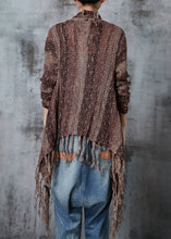 Load image into Gallery viewer, Unique Brown Asymmetrical Design Tasseled Knit Cardigan Spring