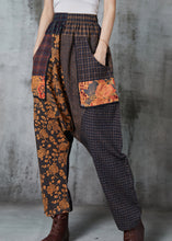 Load image into Gallery viewer, Unique Brown Oversized Patchwork Cotton Harem Pants Spring