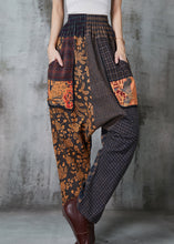 Load image into Gallery viewer, Unique Brown Oversized Patchwork Cotton Harem Pants Spring