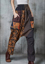 Load image into Gallery viewer, Unique Brown Oversized Patchwork Cotton Harem Pants Spring