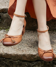 Load image into Gallery viewer, Unique Brown Sheepskin Buckle Strap Bow Platform Sandals