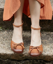 Load image into Gallery viewer, Unique Brown Sheepskin Buckle Strap Bow Platform Sandals