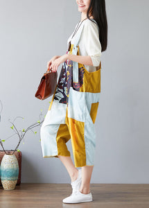 Unique Colorblock Oversized Patchwork Print Cotton Jumpsuit Spring